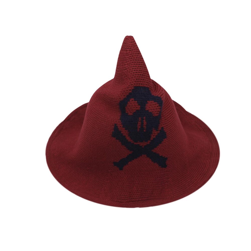 1439 Skull Pattern Witch Hat Warm Cold Weather Hat Girls Halloween